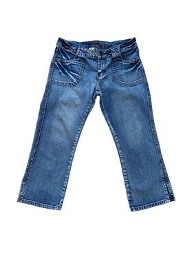 Y2K Illegal Jeans Blue Distressed Denim Cropped Pants Size 3 With Front Pockets